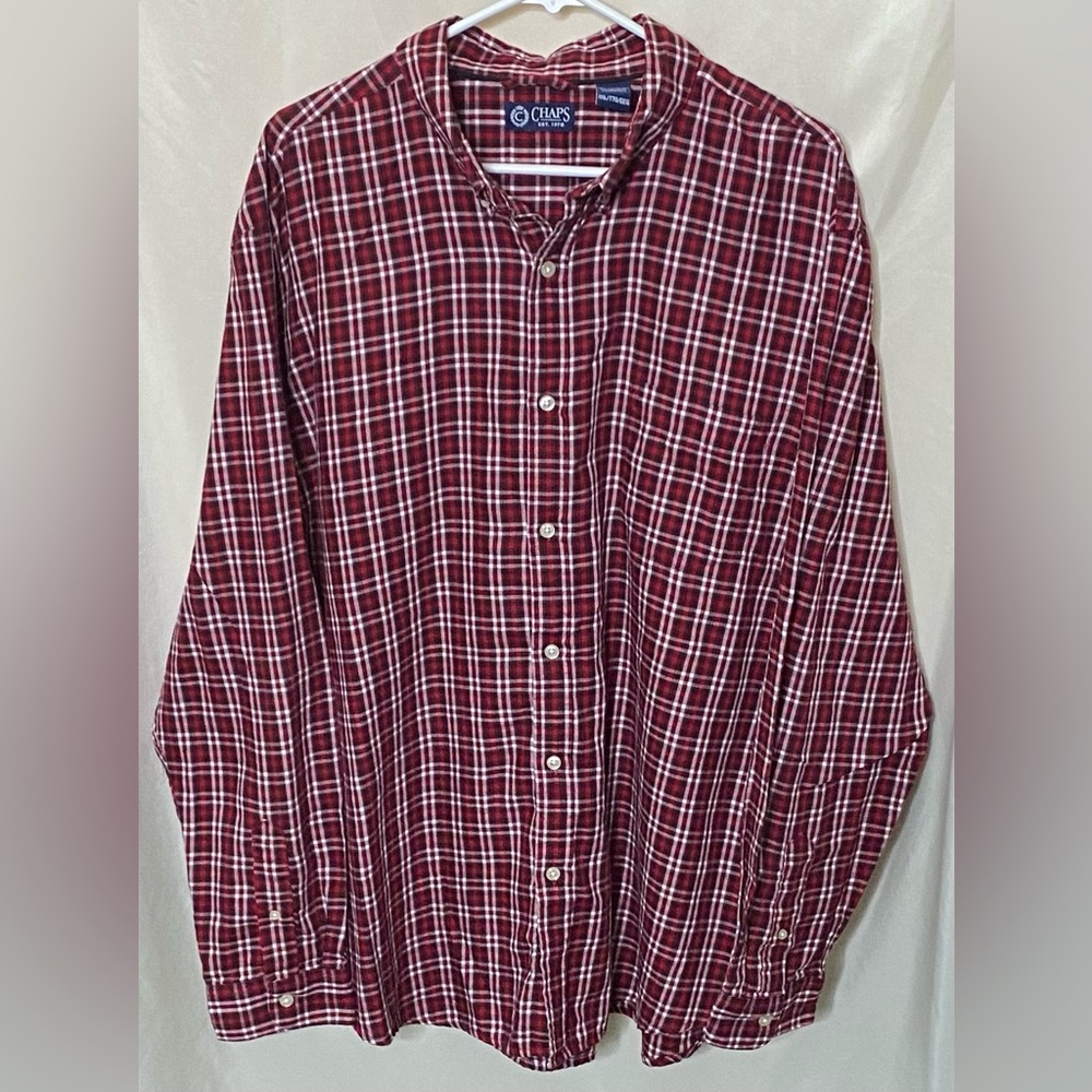 Chaps Button Up Men's Red/ Black/ White Plaid Long Sleeve Casual Wear Shirt